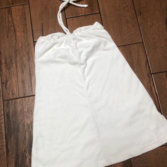 Swimsuit cover up white terry cloth halter top dress beach cover up size L - Picture 2 of 7